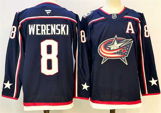 Mens Columbus Blue Jackets #8 Zach Werenski Navy With A Patch Stitched Jersey